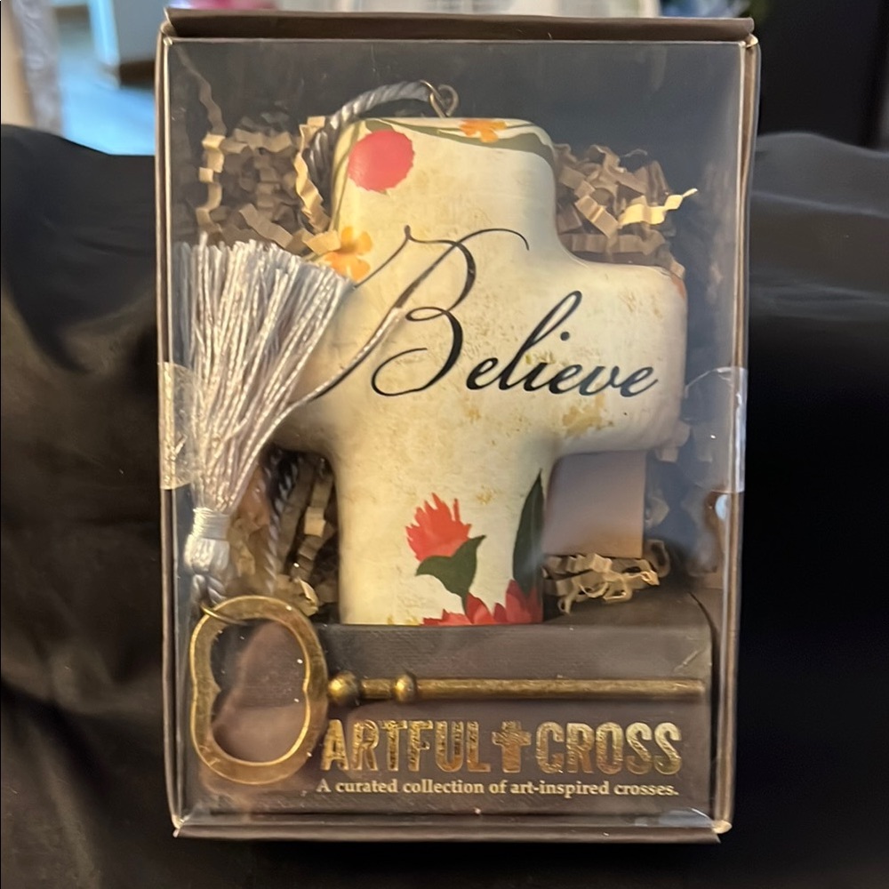 Demdaco Believe Artful Cross with Floral Design